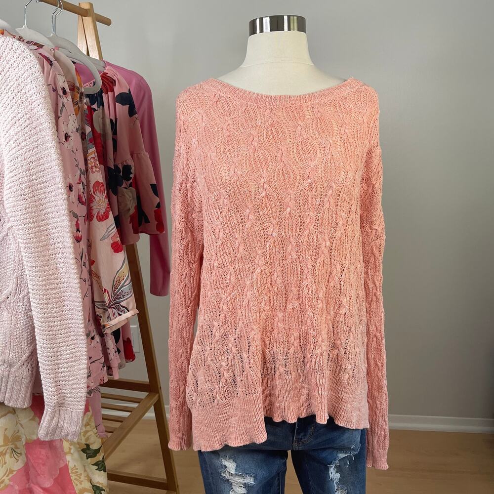 Free People • Pink Cable Knit Tunic Sweater